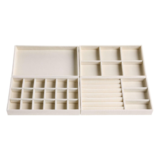 AIRZSNRY Velvet Jewelry Organizer for Drawer, Stackable Jewelry Drawer Inserts in Dresser, 8in Beige Storage Display Case for Rings Stud Necklaces Accessories, Set of 4