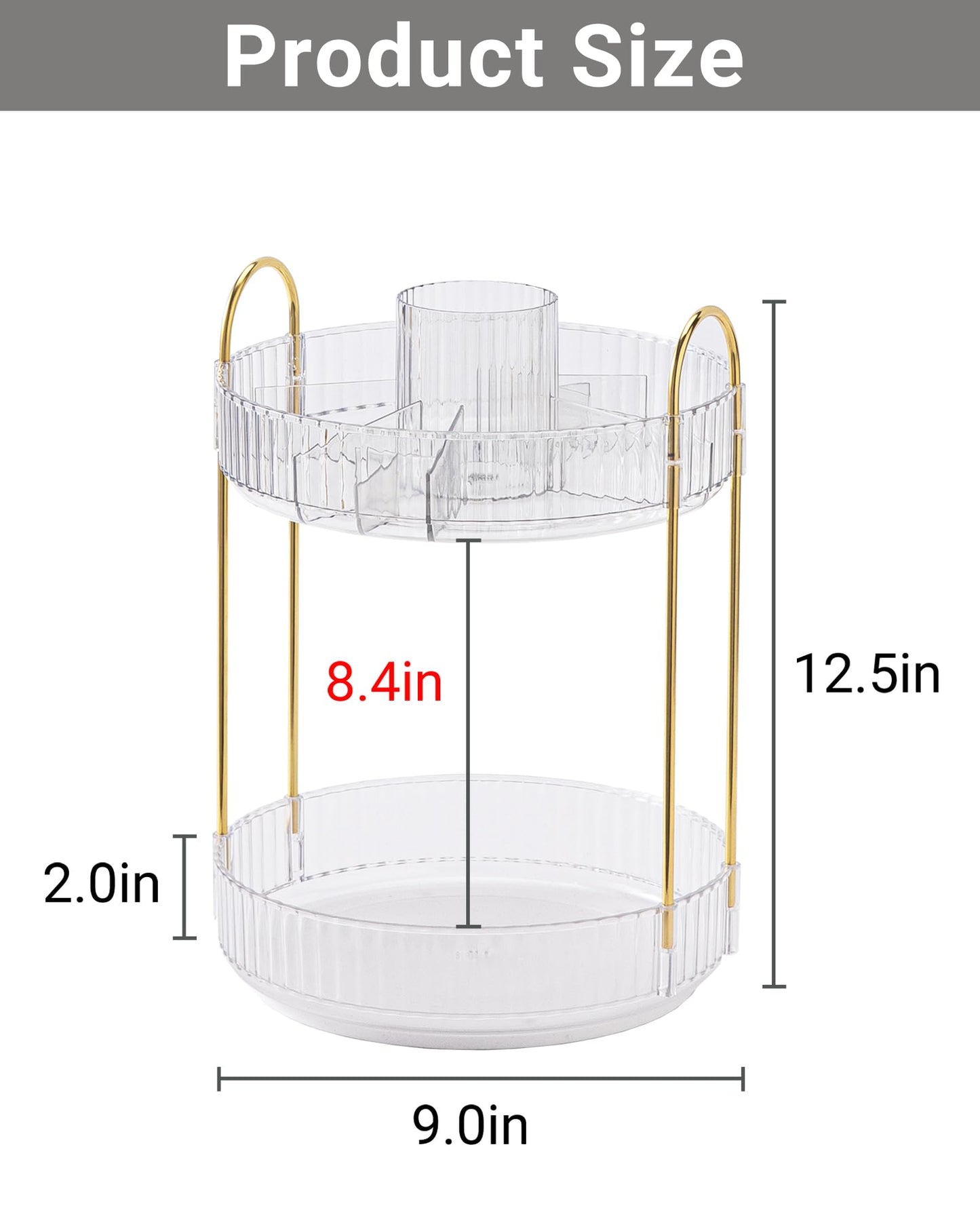 Asayuee 360 Rotating Makeup Organizer,2 Tier Large Capacity Make Up Organizers and Storage,Skincare Perfume Vanity Organizers,Bathroom Cosmetics Storage Organizer Countertop(Clear)
