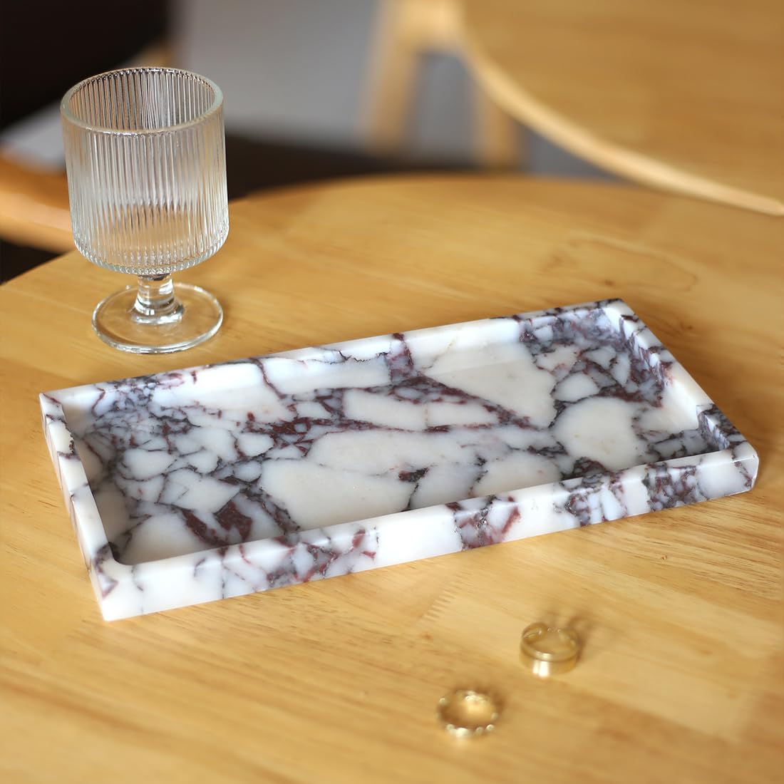 FutureStone 100% Natural Luxury Calaccata Viola Marble Small Hand Towel Tray Holder Organizer, Makeup Bathroom Holder