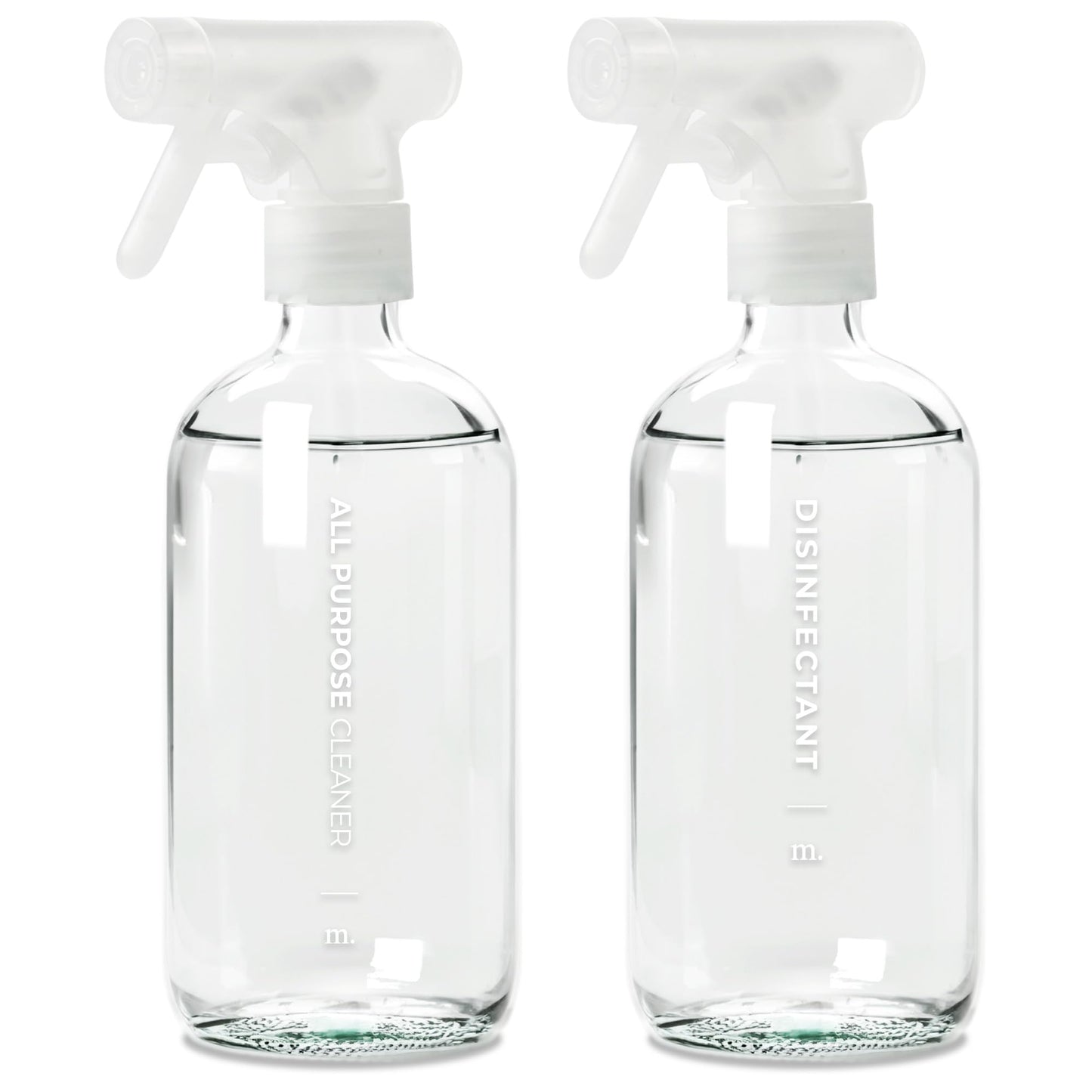 MaisoNovo Glass Spray Bottles 16 Oz Pack of 2 - Clear Spray Bottles for Cleaning Solutions with Fortified Glass & Fine Mist - Ideal for Cleaning, Disinfecting, Home, Office & Commercial Use - 16 Label