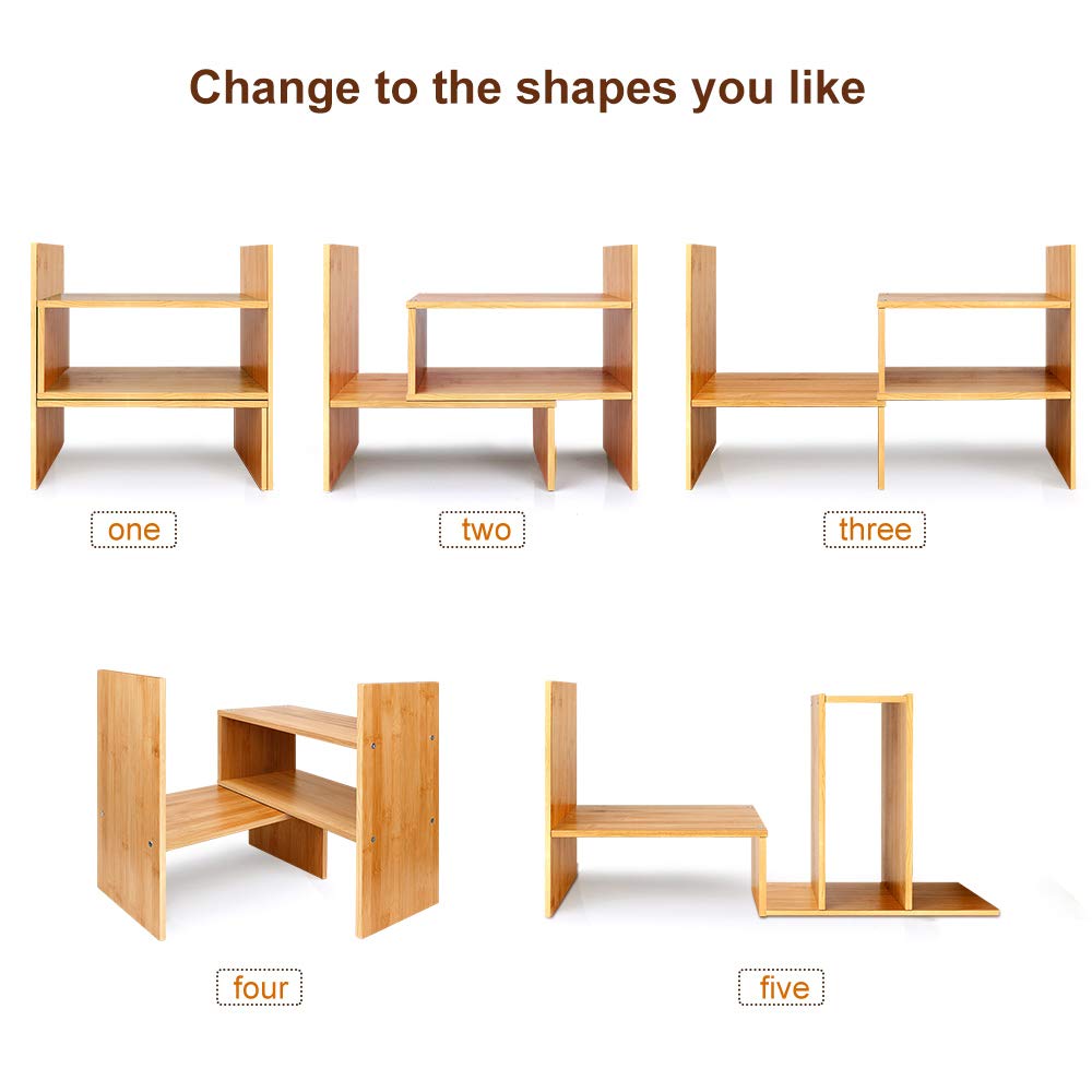 Sorfity Adjustable Desktop Bookshelf, Desk Organizer Display Shelf Counter Top Bookcase Free Style Display Shelf Rack Office Supplies Storage Shelf Book Multipurpose Bookshelf for Office Kitchen