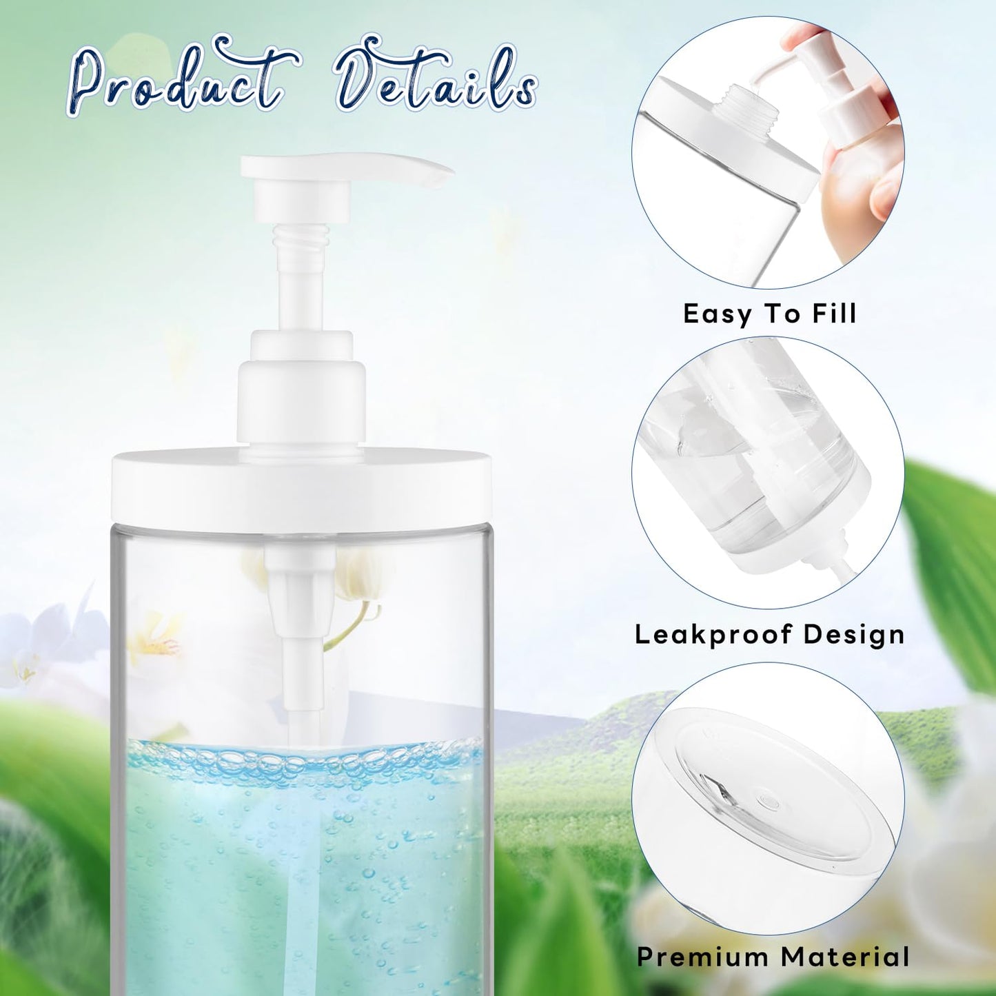 4 Pcs Pump Press Bottles Clear Plastic Shower Shampoo Bottles Empty Refillable Pump Dispenser for Lotion Soap Body Wash - 1000ml/34oz