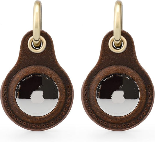 2 Pack Tusks Land Genuine Leather for AirTag Holder, Compatible with Apple AirTag, Anti-Loss Tracker Case for Dogs, Cats, Pets, Keys, Bags, Luggage, Durable & Stylish Accessory