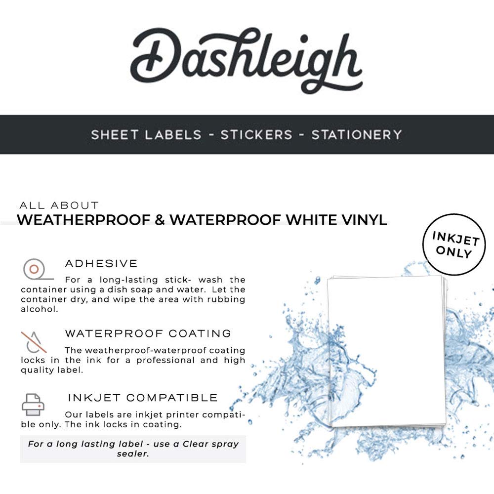 Dashleigh 1 x 5 Inch Wrap Around Labels, 70 Blank Waterproof Printable Vinyl Stickers for Jars and Bottles - 5x1 Self-Adhesive White Label Sheets for Inkjet Printer, Cosmetic, Candle, Soap, 1oz Jar