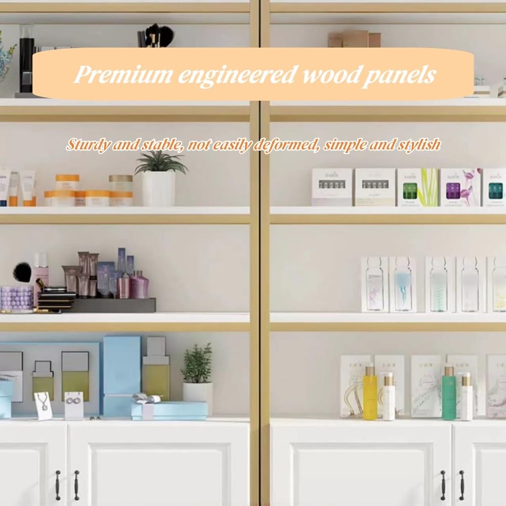 LFSBTI Modern Display Case with Metal Frame, Multi-Layer Make Up Storage Cabinet, Display Cabinet with Anti-Slip Feet, Multifunctional Shelves for Beauty Salons and Retail Stores(Gold,120cm/47.2in)