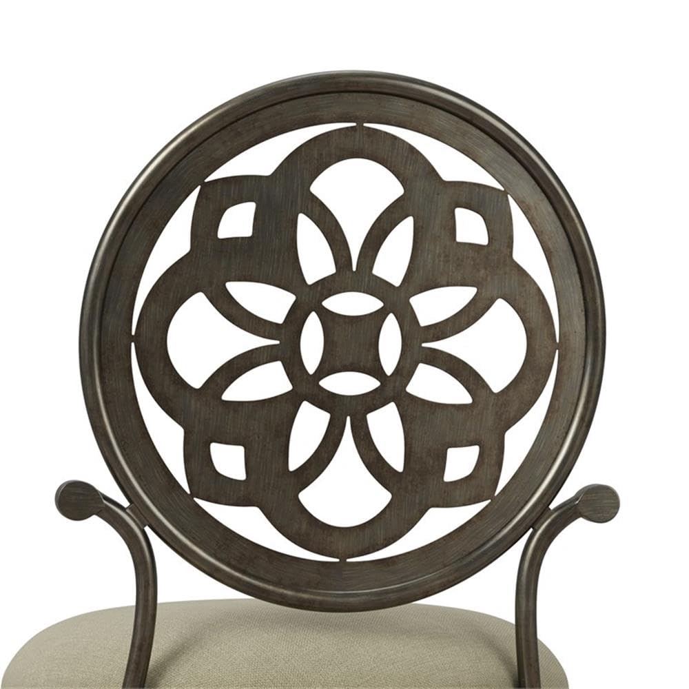 Hillsdale, Marsala Metal Vanity Stool with a Circular Geometric Back Design for Makeup Room or Bathroom, Gray