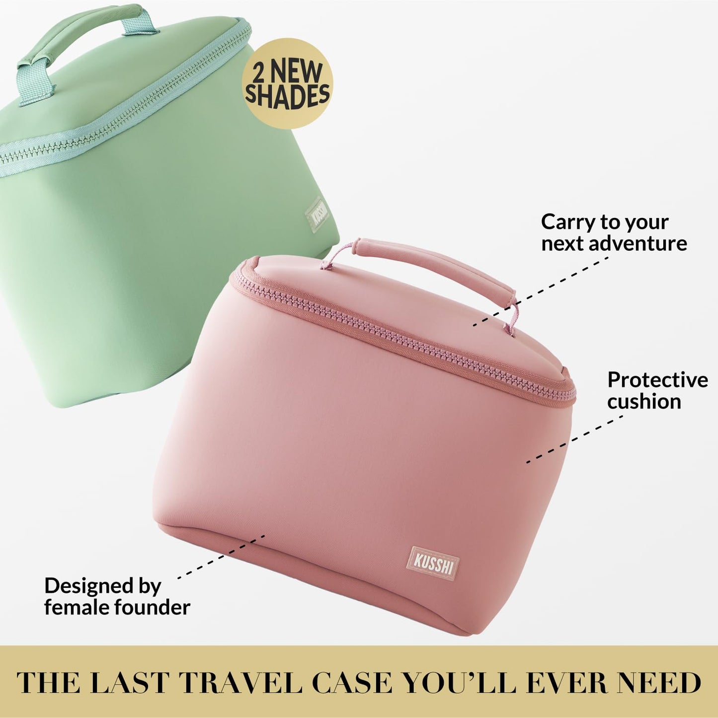 KUSSHI Neoprene Train Case Makeup Bag - Washable Makeup Travel Bag & Vanity Case for Stress Free Travel (Small, Sage/Coral Rose)