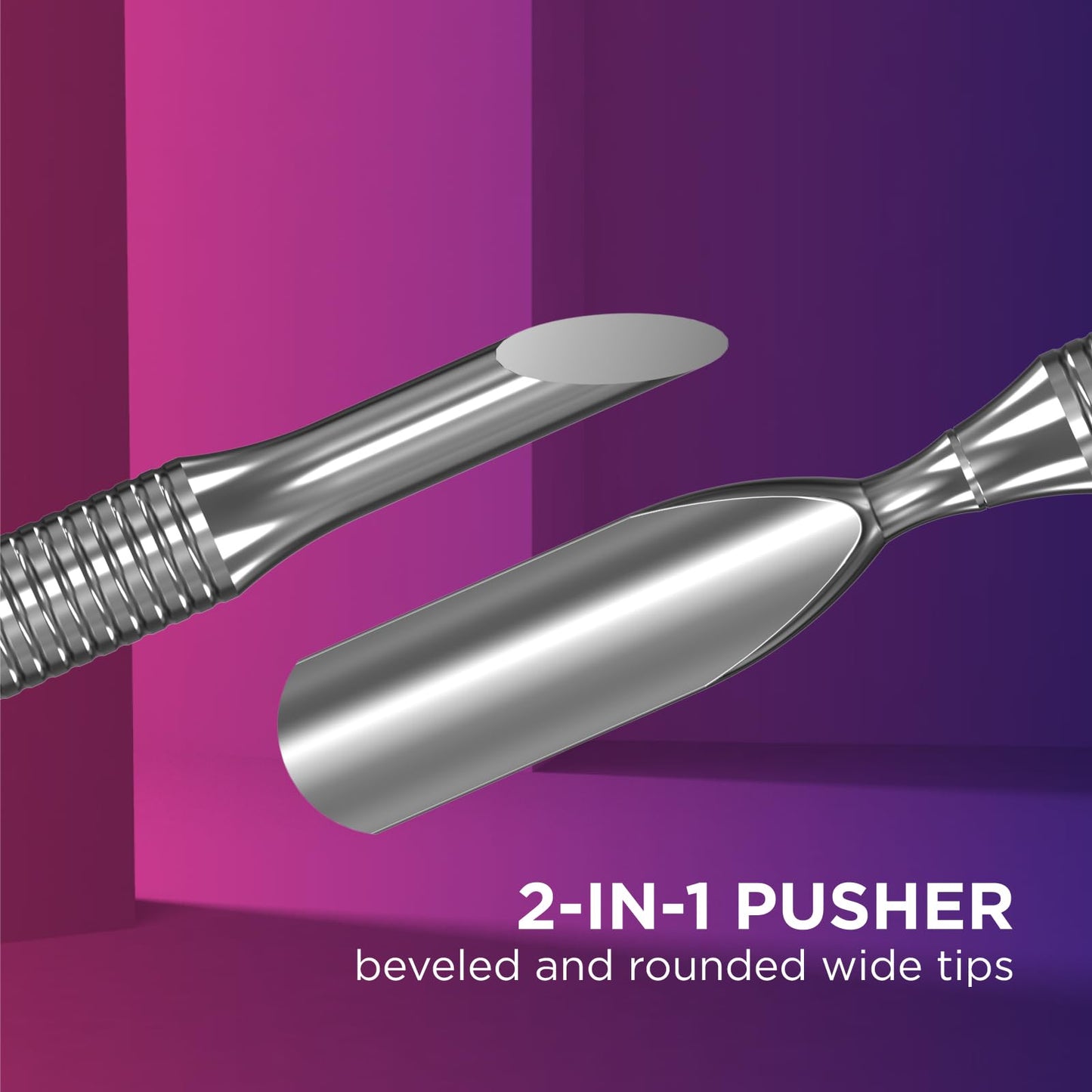 Staleks Pro Manicure Pusher EXPERT 90 Type 2 – Beveled & Rounded Wide Ends – Stainless Steel – Non-Slip Handle