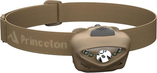 Princeton Tec Vizz Headlamp 550 Lumen Dimmable LED, IPX7 Water Resistance, Essential Outdoor Accessory for Hiking, Backpacking, Camping, Running, and Safety Preparedness, Tan, Tactical