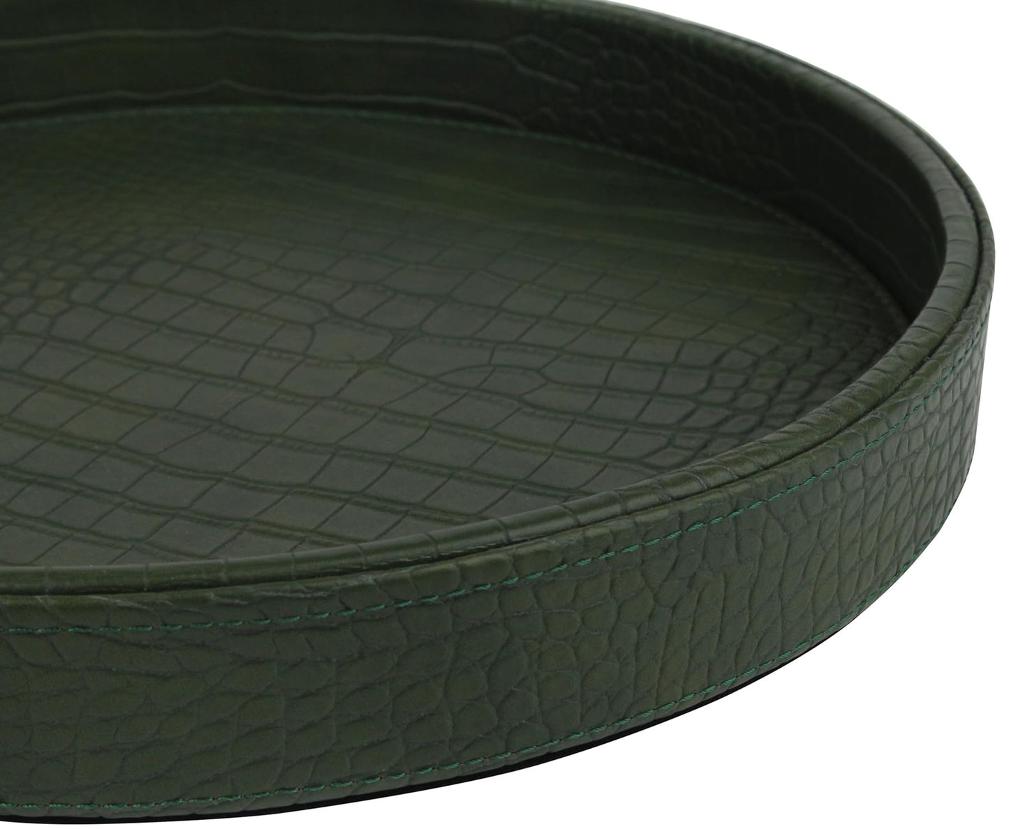 HofferRuffer Faux Leather Round Serving Tray, Vegan Croco Leather Decorative Tray, Food Tray for Storage Drinks, Snack & Cosmetics, Dia.12'' x 1.6'' (Green)
