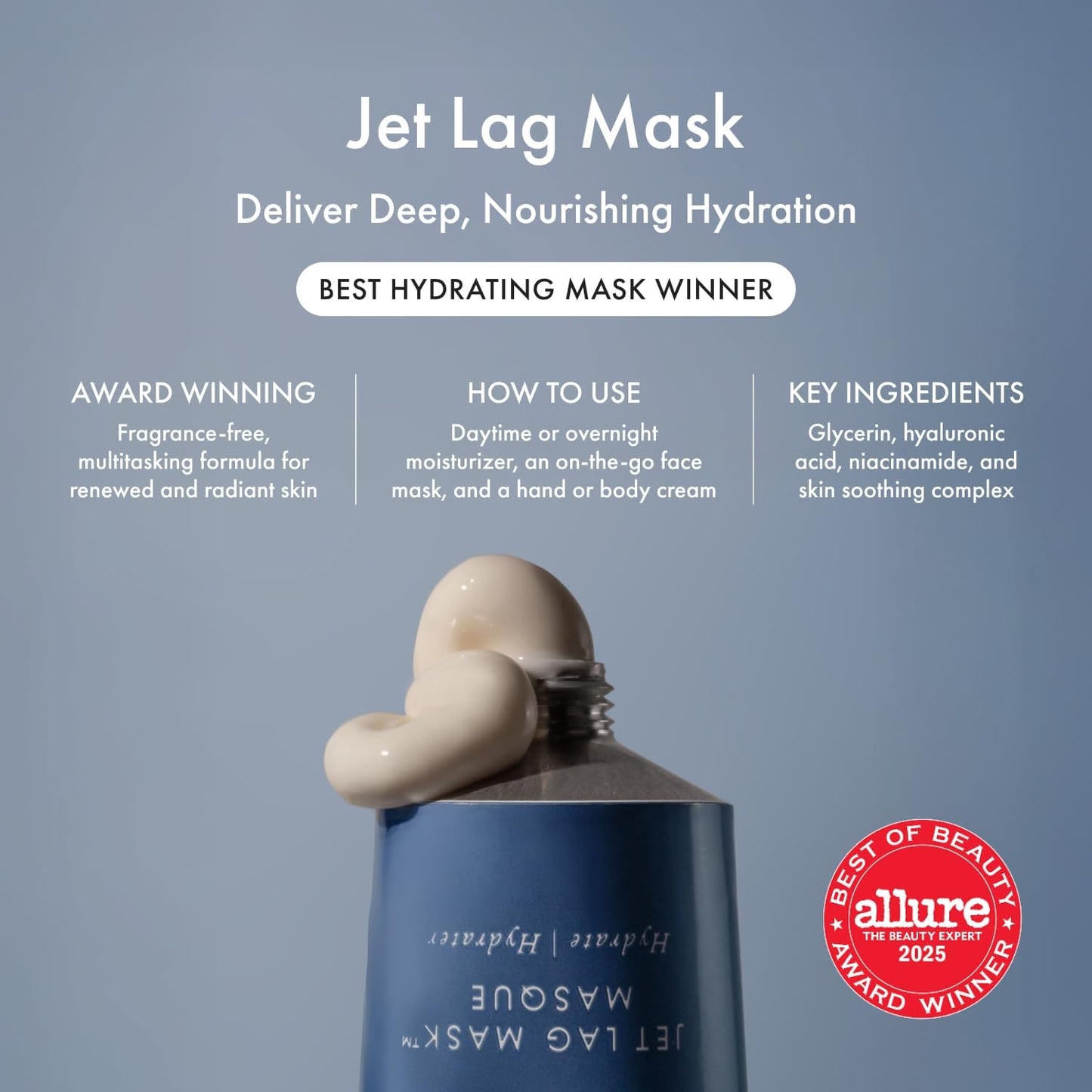 Summer Fridays Mini Jet Lag Mask - Hydrating Overnight Face Mask, Moisturizer + Eye Cream - Enriched with Hyaluronic Acid, Niacinamide, + Antioxidants - Multitasking Travel Size Skin Care (1 Oz)