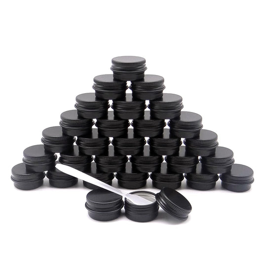 Wopanxye 30 pack 5 ml Black Lip Balm Tin Cans, 5g Mini Aluminum Makeup Sample Containers with Screw Lid, Empty Metal Tins Pot Storage Travel Jars for Cosmetic, Cream, Candle, Tea, 5 Gram Small Tins