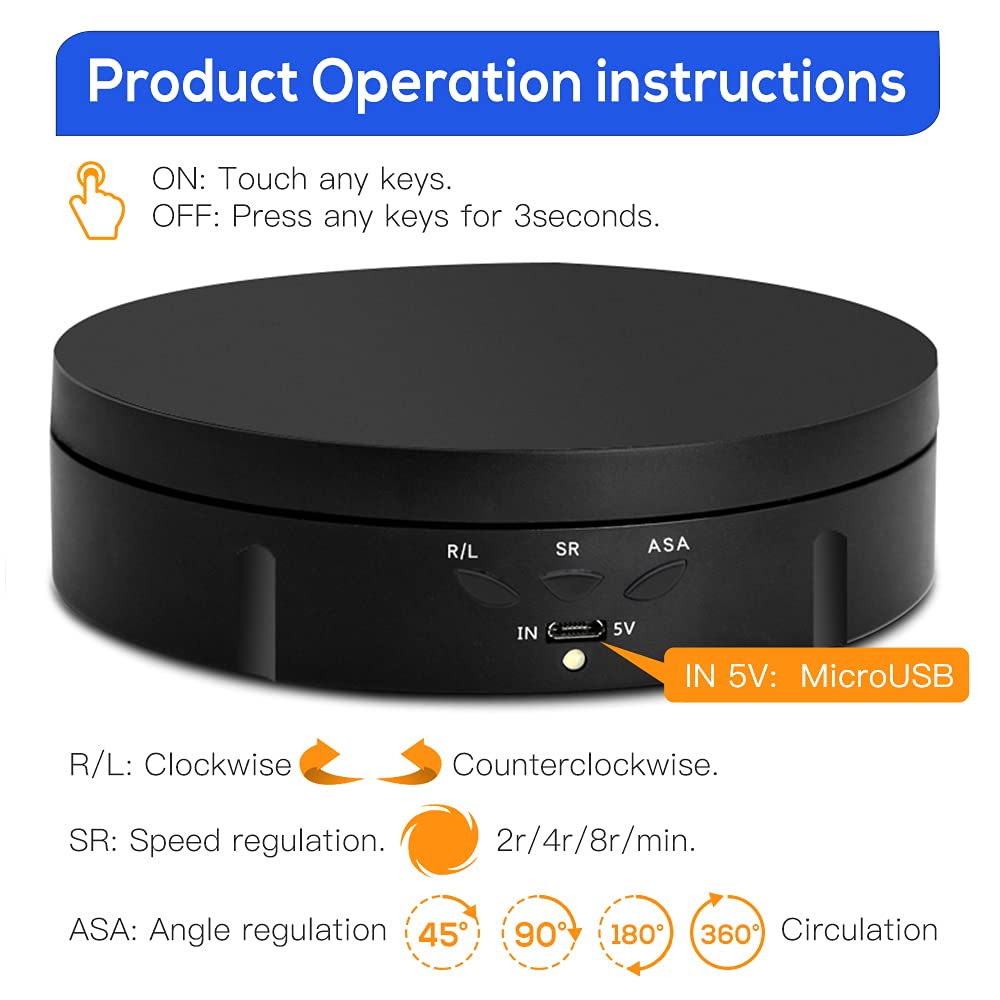Motorized Rotating Display Stand - 90/180/360 Degree Display, PVC Backgrounds for Product Photography, Jewelry, Watch, 3D Models