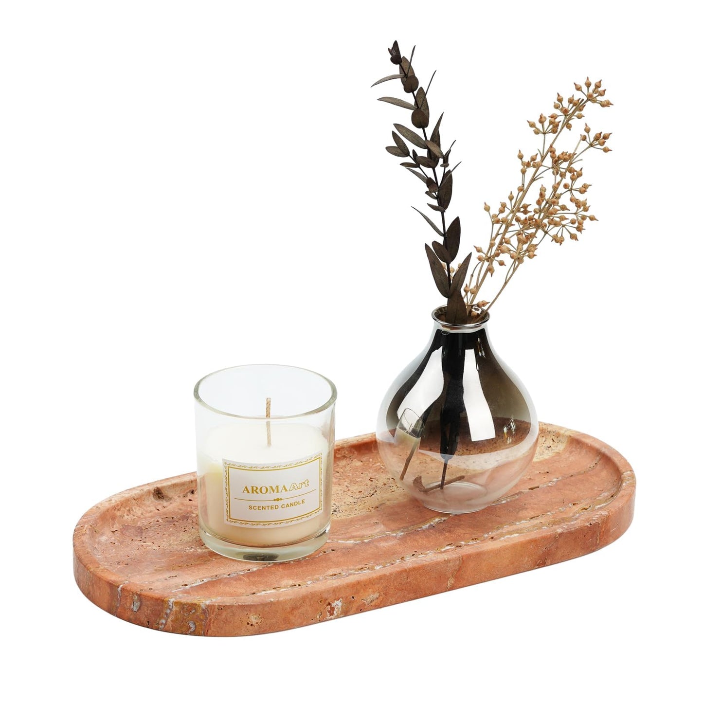 Koville Turkish Natural Travertine Tray, 12"x6" Vanity Decorative Marble Wabi Sabi Decor for Home, Countertop Organizer, Catchall for Perfume, Candles, Jewelry Dish