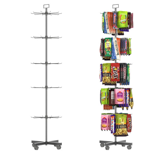 YEOOE Retail Display Racks 5 Tier Spinning Display Stand, Movable Shop Spinner Rack with Hooks, Retail Display Stand for Jewelry Keyring Hats Socks Toys (Black)