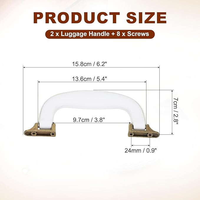 uxcell 2 Pcs PU Leather Luggage Handle, 0.9" Hole Distance Vintage U-Shape Replacement Strap Handle for Travel Handbag Guitar Musical Box Gift Boxes, White/Bronze