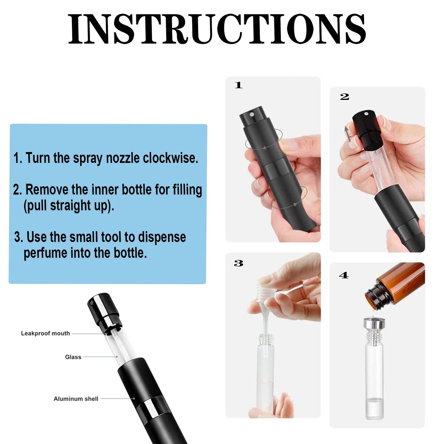 KBTYUDD 10 Pack 8ML Travel Perfume Bottle Refillable Empty Perfume Atomizer Cologne Travel Spray Bottle for Refill Portable Cologne Dispenser Mini Sprayer for Women Men Twist Tpye (Black)