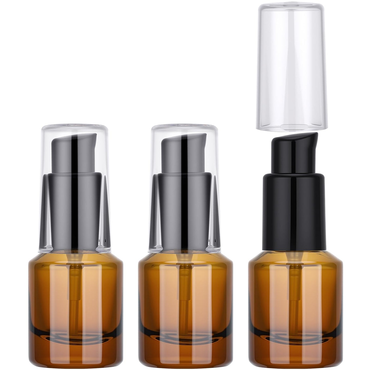 Segbeauty 0.5oz Glass Refillable Travel Bottles, 3pcs Lotion Pump Bottle Dispenser, 15ml Amber Mini Travel Containers for Creams, Lotion Dispenser with Pump, Small Sample Bottle Liquid Container
