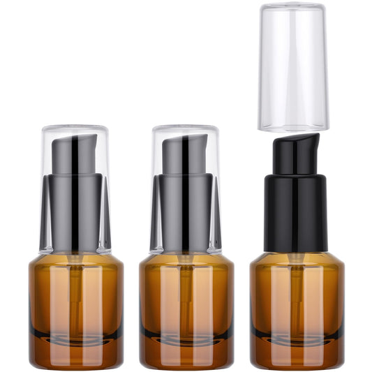 Segbeauty 0.5oz Glass Refillable Travel Bottles, 3pcs Lotion Pump Bottle Dispenser, 15ml Amber Mini Travel Containers for Creams, Lotion Dispenser with Pump, Small Sample Bottle Liquid Container