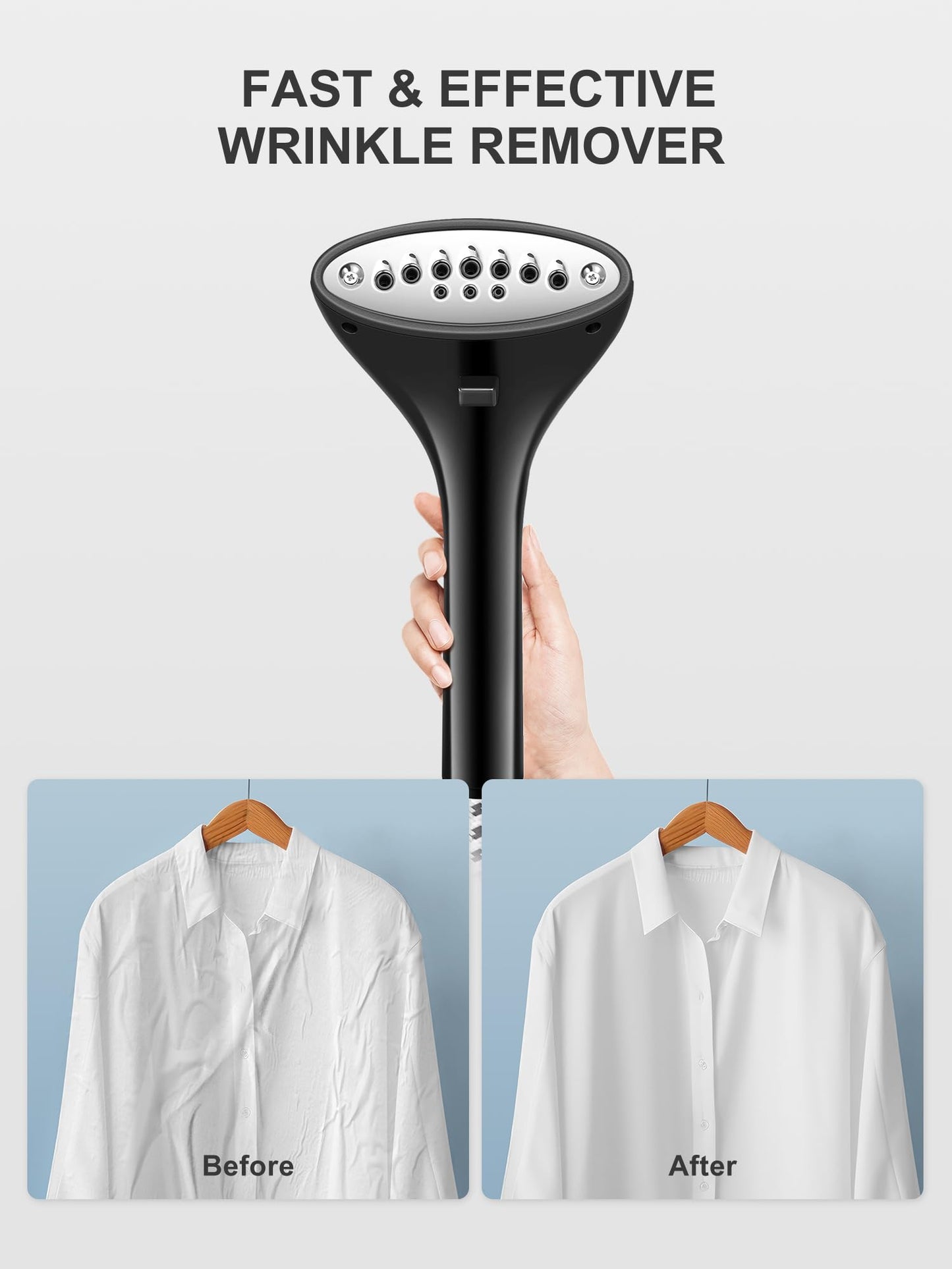 Professional Steamer for Clothes, Reemix Standing Steamer with Garment Hanger, Heats in 30 Seconds, Large Detachable Water Tank for 1 Hour Continuous Steaming, Includes Easy-roll Wheels, White