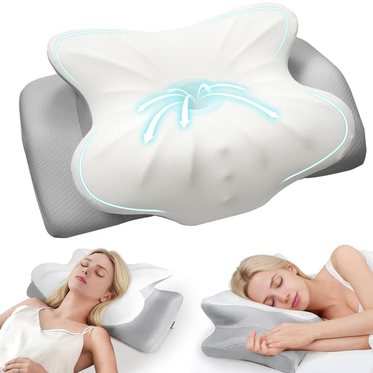 Cervical Pillow for Neck Pain Relief, Ergonomic Pillow for Side Sleeper, Memory Foam Neck Support for Back Stomach Sleepers, Cooling Breathable Orthopedic Contour Pillows for Sleep Apnea Snore, White