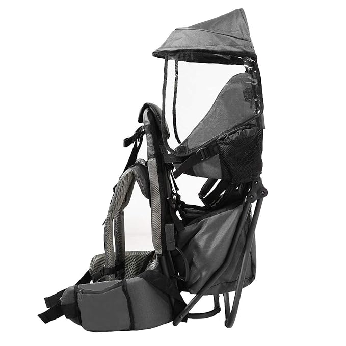 ClevrPlus Cross Country Baby Backpack Carrier, Grey, Toddler Hiking Backpack with Comfortable Seat, Adjustable Straps & Belt, Foldable Frame Lightweight Large Capacity Child Carrier for Outdoor