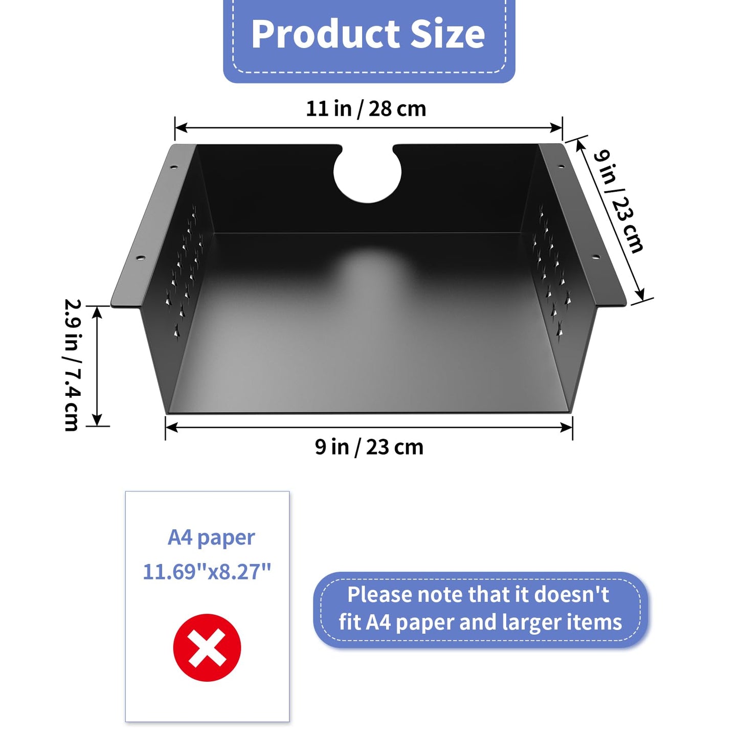 MOLIGOU Under Desk Storage Shelf, Under Desk Tray with Felt Liner, Screw Mount Under Table Hidden Storage for Home Office, Kitchen Cabinet (9" x 9" x 2.9")