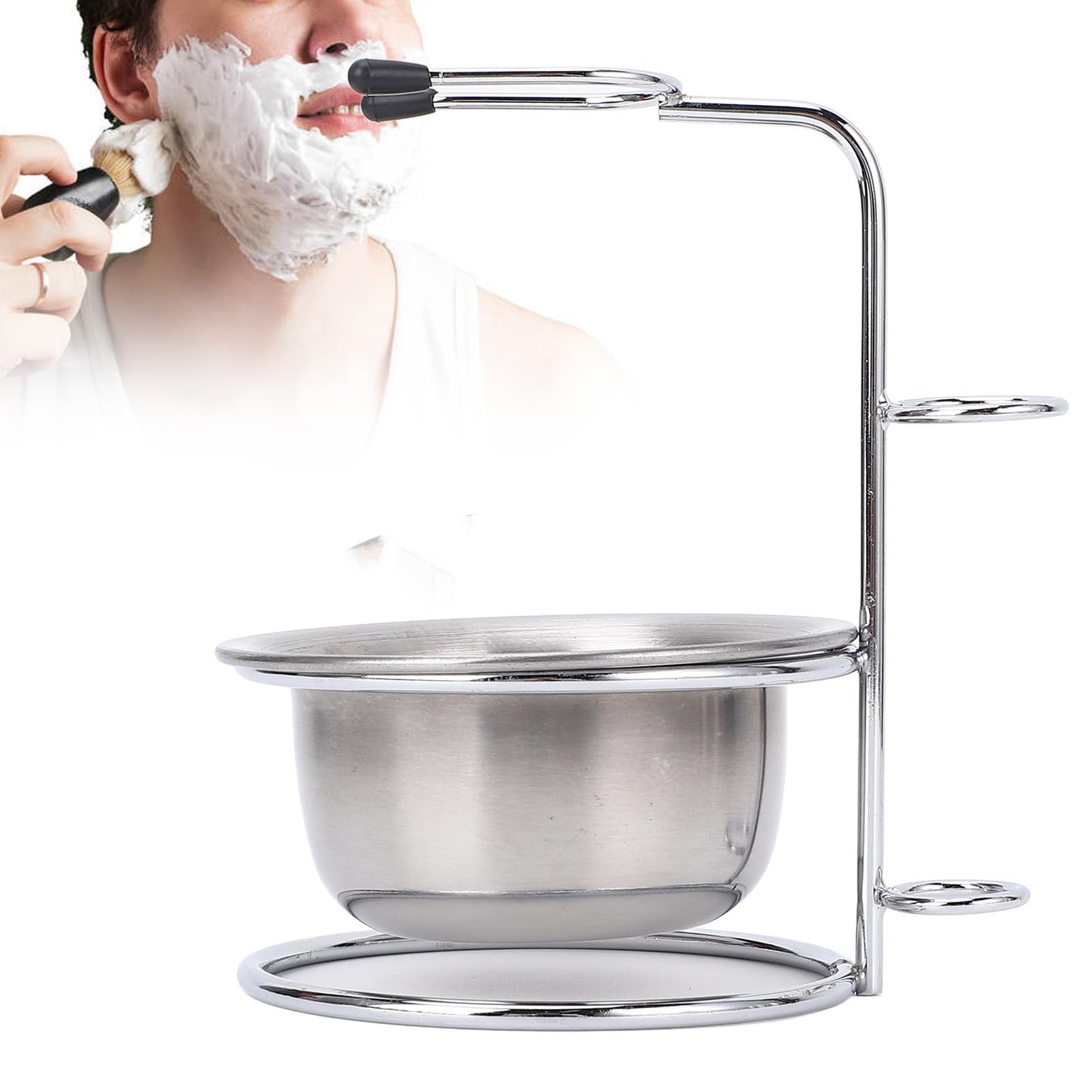 MOUMOUTEN Shaving Set, Metal Shaving Brush Holder, Stainless Steel Shaver Soap Bowl Set for Man, Husband, Father, Valentine's Day