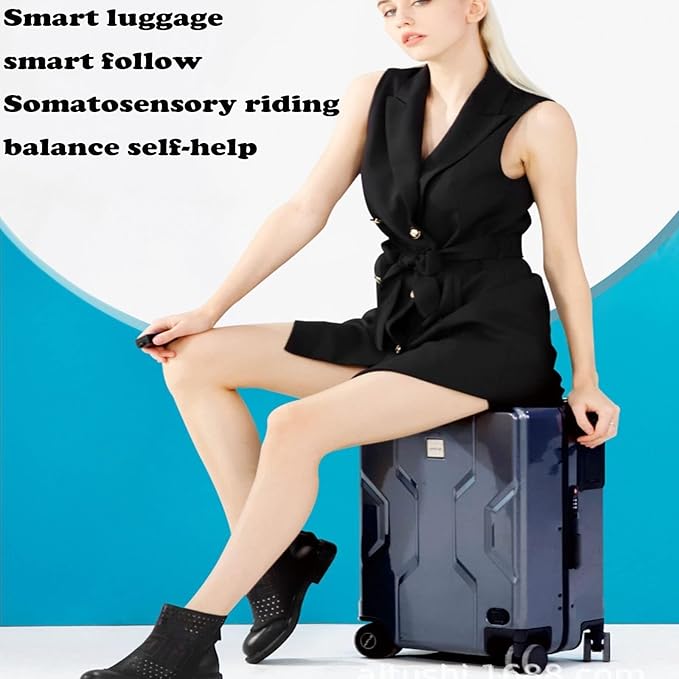 Electric Suitcase That Follows You, Smart Fingerprint Unlock Riding Trolley Case with Mobile Charging, Hardside Luggage with Auto Follow, APP Control (B)