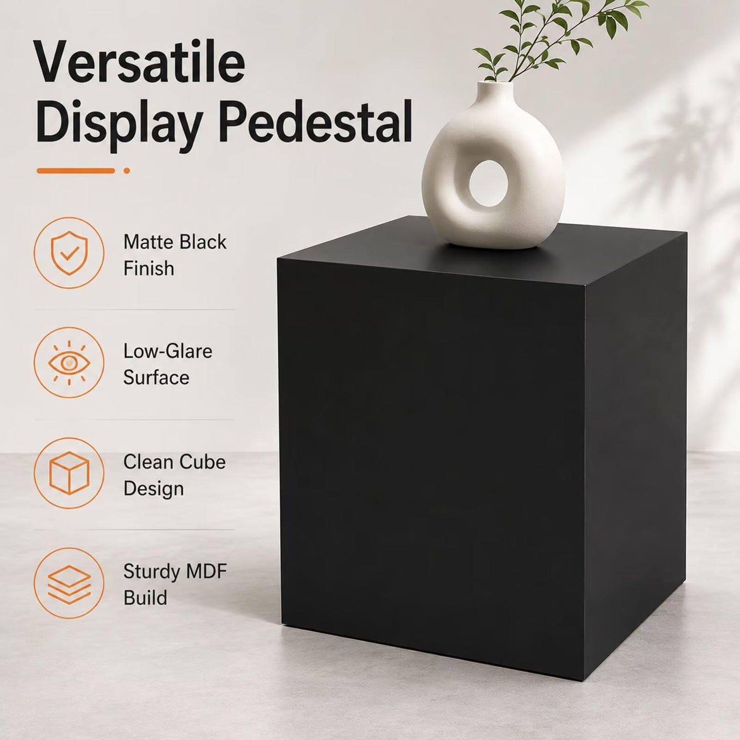 Black Display Pedestal Stand-Matte Mdf edestal Stand 15.8"*15.8"*43.3"