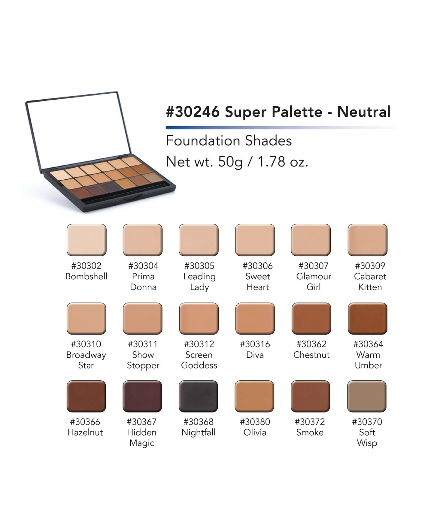 Graftobian Neutral HD Glamour Creme Foundation Super Palette - 18 High Definition Cream Makeup Shades