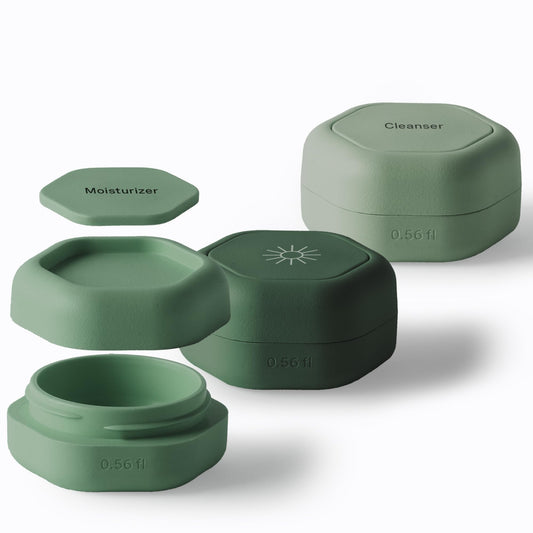 Cadence Capsules - Basic Skincare Set, Evergreen - Three Small Containers with Magnetic Lids - 100% Leak Proof & TSA Approved for Travel and Carry On, Minimalist & Stackable (0.56 oz Each)