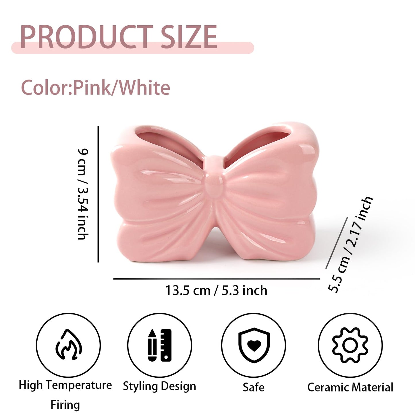 Zaposcca Bow Pencil Holder, Ceramic Pen Holder, Cute Pen Holder for Desk,Stand Makeup Brush Holder, for School, Home, Office Desk Decor(Pink)