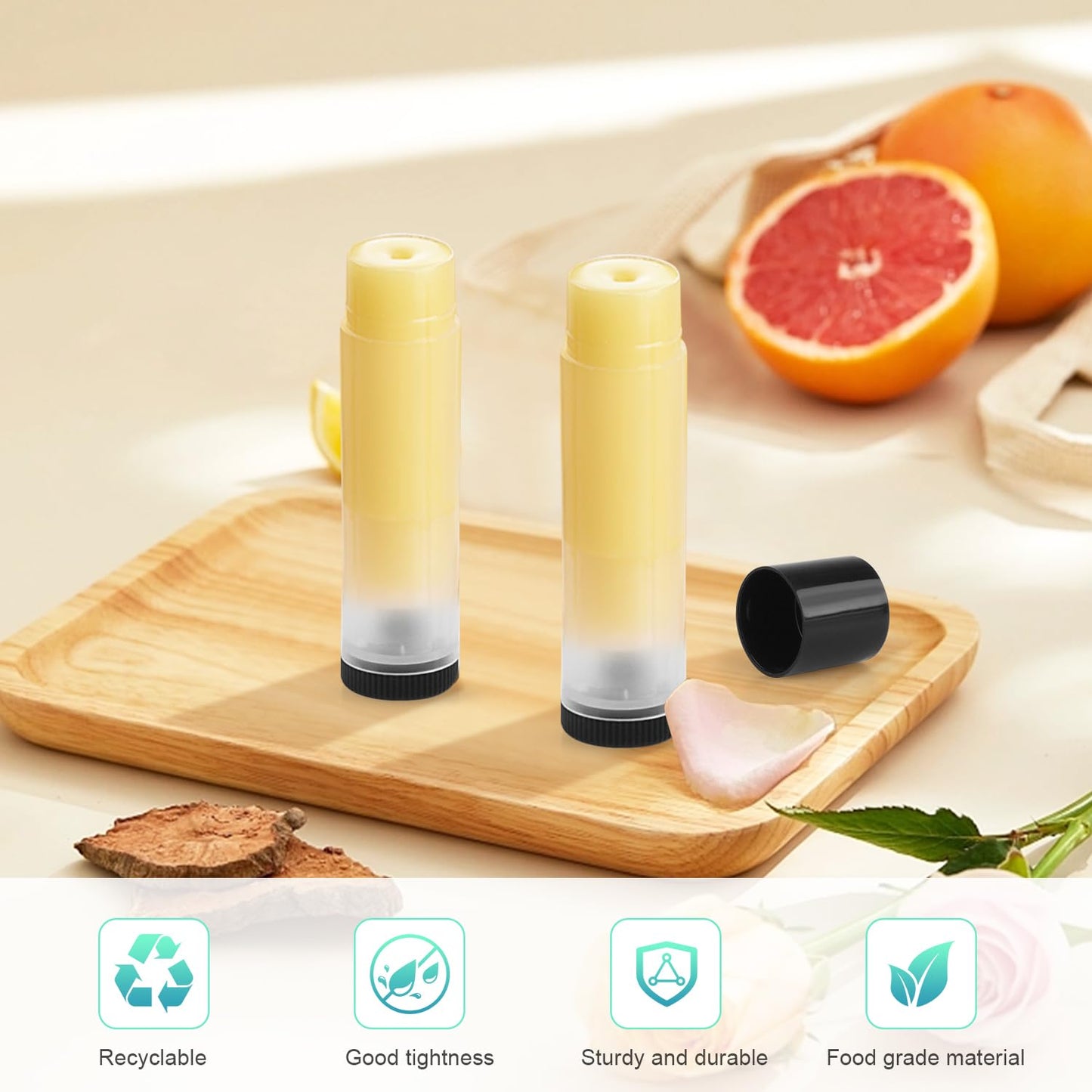 BOSMIOW 100Pcs 5g Empty Clear Plastic Lip Balm Tubes with Black Caps,Refillable Twist-up Lipstick Tubes,Cosmetic Containers for Homemade Chapstick,Lip Gloss,Deodorant,Solid Perfume,Beauty Sample