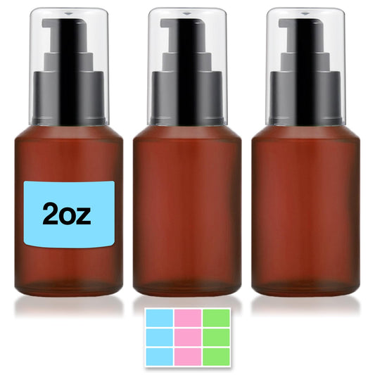 3PCS 60ML/2OZ Empty Reddish Brown Frosted Glass Bottles with Pump Refillable Vial Cosmetic Dispenser Jars Storage Travel Lotion Container Portable Sample Bottle for Toiletries,Foundation,Cream,Lotion