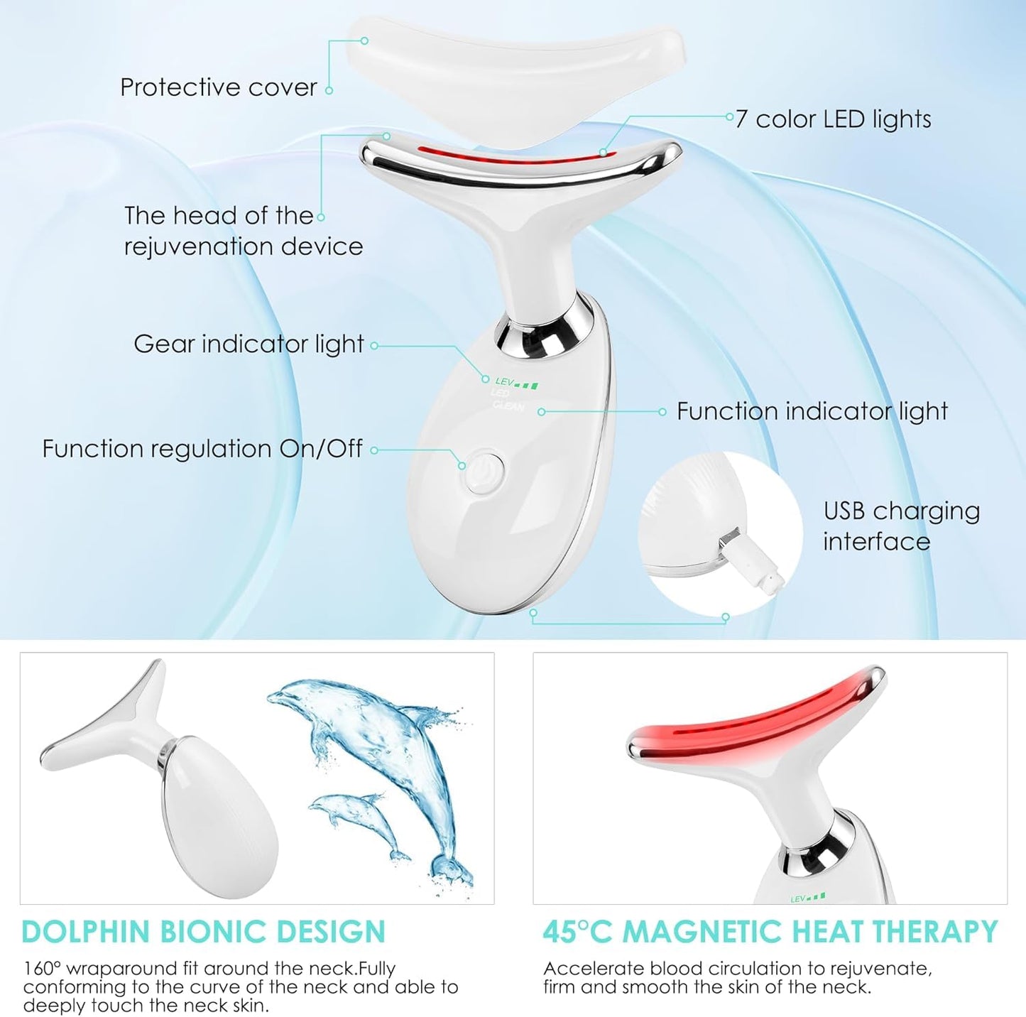 Facial Massager Face and Neck, Face 𝖲 culpting Wand Tool with 7 Color - Birthday, Christmas, Mothers Day, Valentines Day Gifts for Her Women Mom Best Friend Wife Teacher (White)