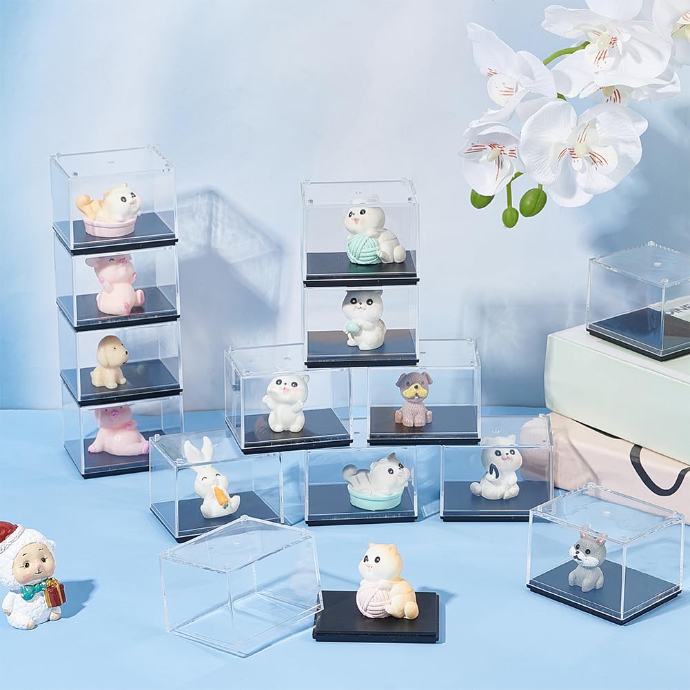 FINGERINSPIRE 12 PCS Minifigures Display Case, 2.4 x 2 x 1.9 Inch Clear Acrylic Box with Black Base, Stackable Storage for Action Figures Perfect for Collectibles & Gifts