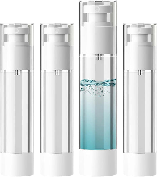 Travel Spray Bottles 50ml 4 Pack Airless Pump Mist Bottles Refillable Fine Mist Atomizer Bottles Leakproof Travel Containers for Perfume Skincare Hair and Personal Care (White)