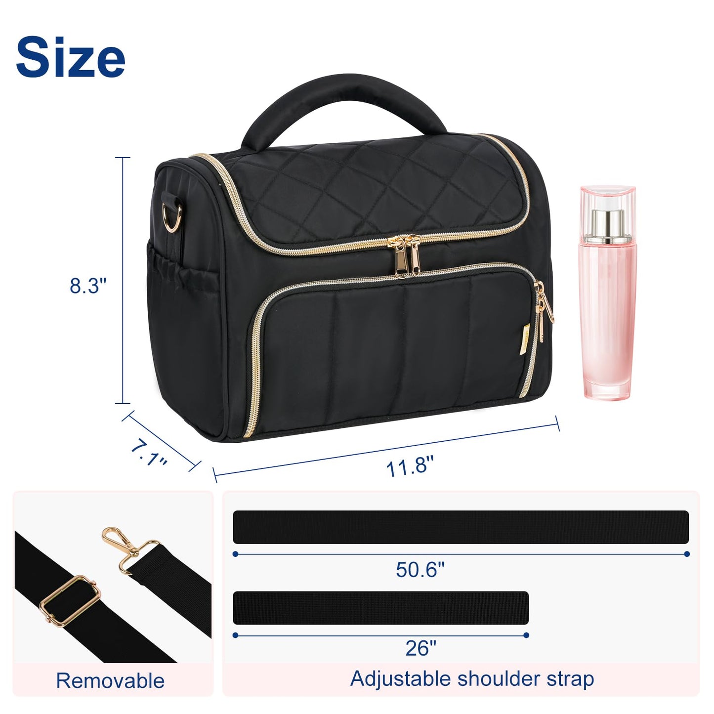 GR69N Travel Toiletry Bag Large Cosmetic Makeup Bag Organizer for Women,Wide-open Make Up Bag Waterproof Makeup Case Travel Bag with Handle and Dividers for Toiletries,Essentials,Accessories,Black