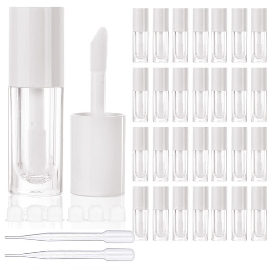 COSIDEA 30pcs White Empty 6ml 0.2oz Lip Gloss Tubes with Big Doe Foot Wand，Round Lipgloss Containers，Concealer Tube Cosmetic Packing Container Bulk Wholesale