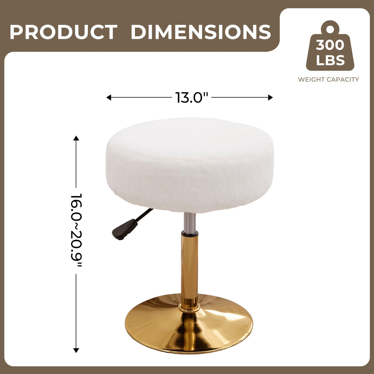 Xenothos Vanity Chair Adjustable Vanity Stool for Vanity Swivel Vanity Stool Chair Ottoman Gold Base White