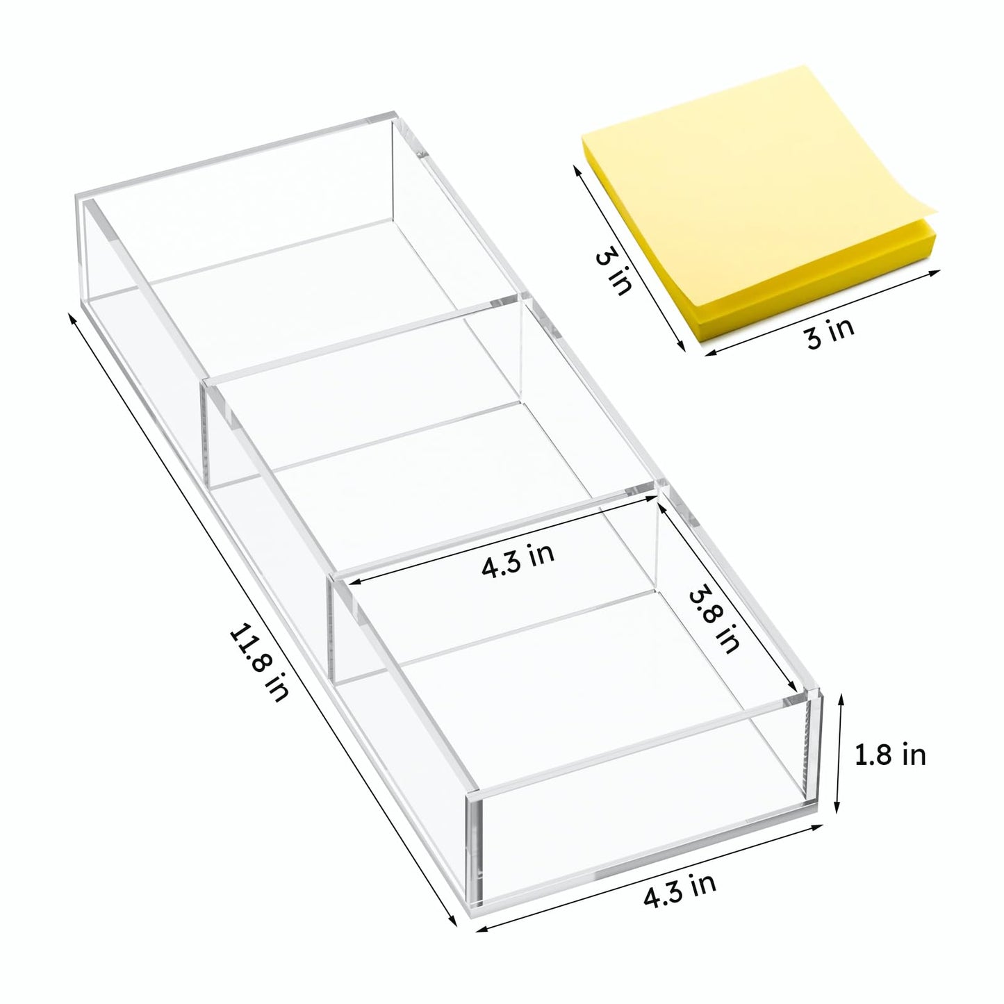 HIIMIEI 3 Section Clear Acrylic Drawer Organizer Tray, Office & Makeup Drawer Organizer (11.8x4.3 inch)