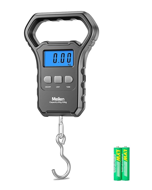 Meilen Fishing Scale,110lb/50kg Hanging Luggage Weigh Scale Unit with Backlit LCD Display, Suitcase Luggage Weigh Divice with Large Handle, Digital Postal Unit Fishing Gifts for Men