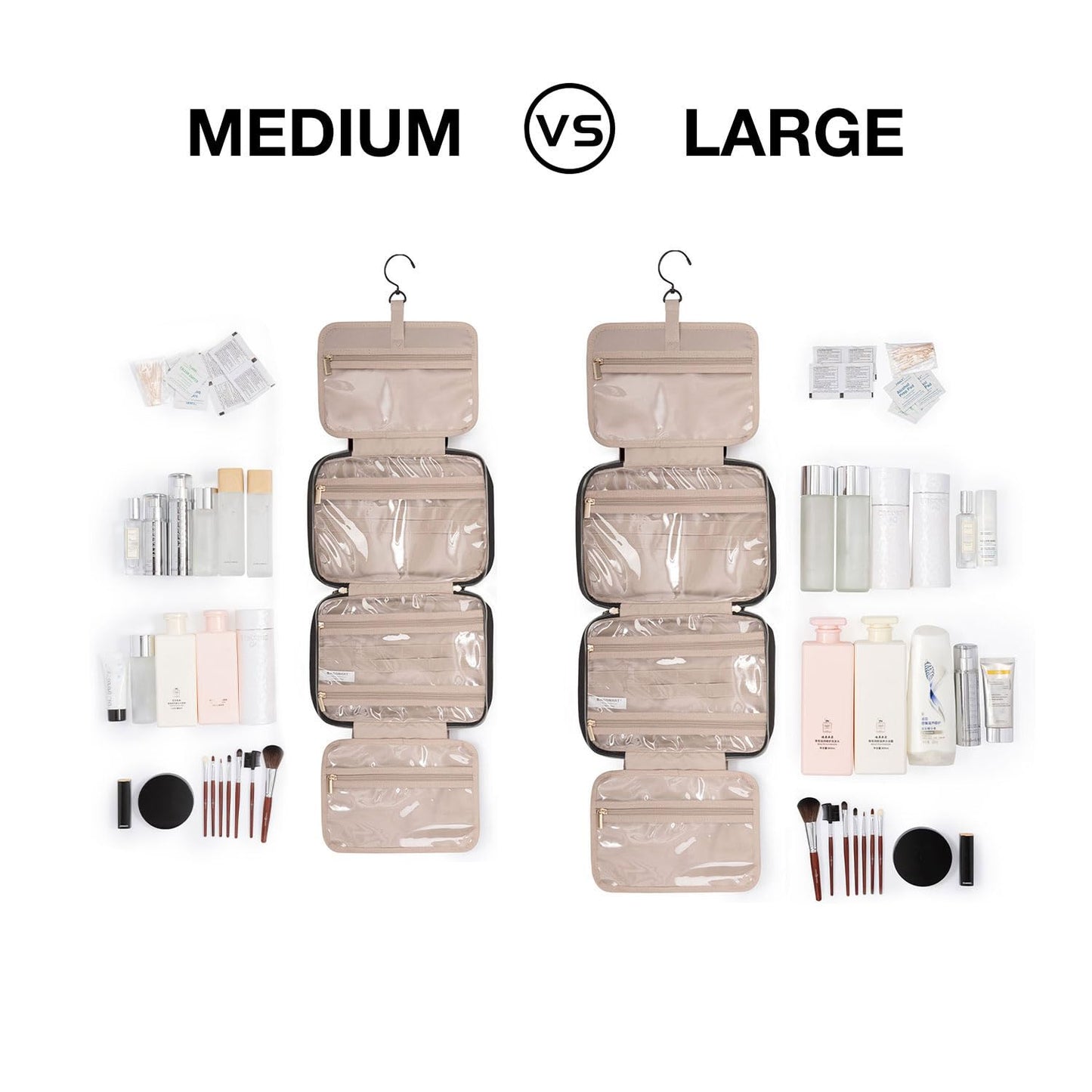 BAGSMART Large Toiletry Bag Travel Bag with Hanging Hook, Water-resistant Makeup Cosmetic Bag Travel Organizer for Accessories, Shampoo, Full Sized Container, Toiletries