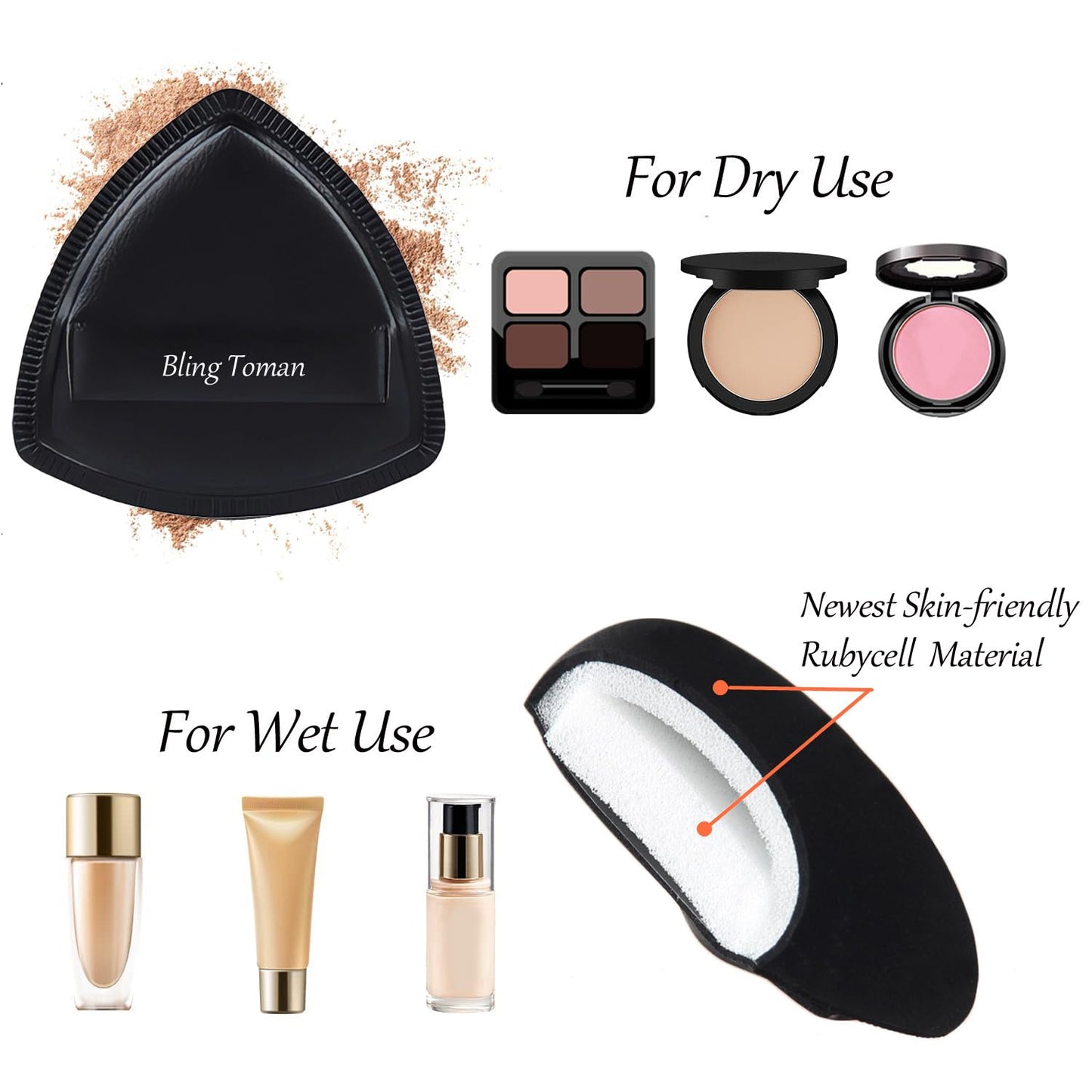 Flat Spatula Foundation Brush Non-Absorbent Ultra-Slim Kabuki Brush Spatula Brush for Foundation Blending Liquid, Cream or Flawless Makeup Application with 2 Puffs