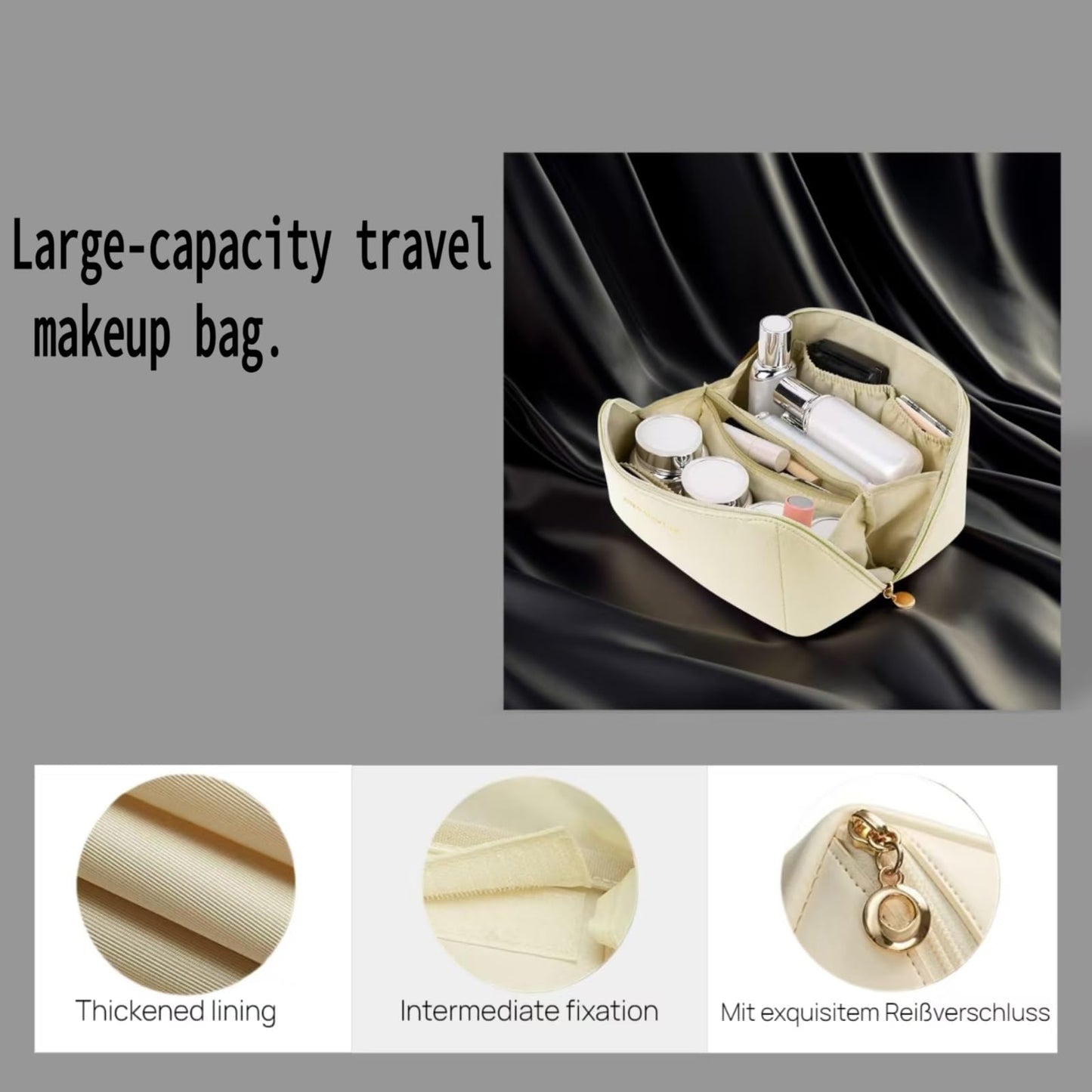 Large-capacity travel makeup bag, beautiful travel makeup bag with handle, large-capacity portable PU pillow makeup bag, suitable for family use or travel use, etc.