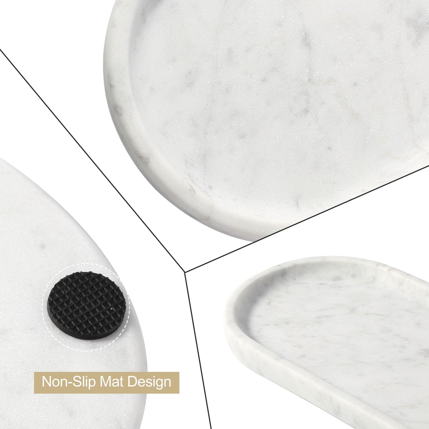 Koville Natural White Marble Tray for Home Decor, 10" x 5" Marble Vanity Tray for Bathroom Countertop Organizer Stone Trays, Catchall Tray for Perfume, Candles, Jewelry (Bianco Carrara)