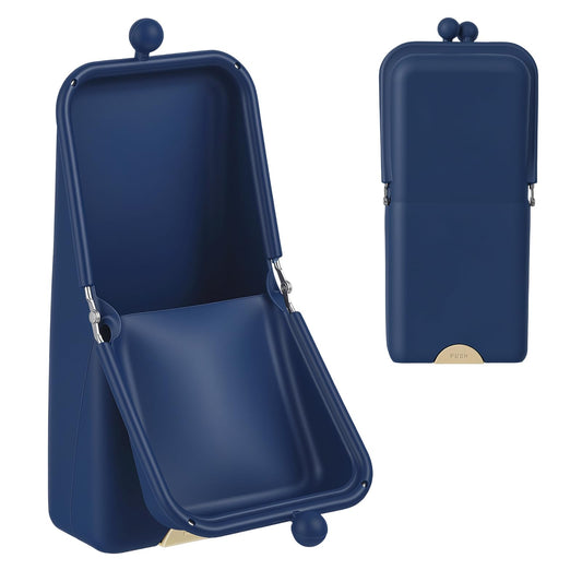 Kacctyen Makeup Brush Case Silicone Makeup Brush Holder Standing Silicone Make up Travel Bag Portable Cosmetic Case Organizer with Suction Base and Phone Stand Pouch for Travel Home Use (Navy)