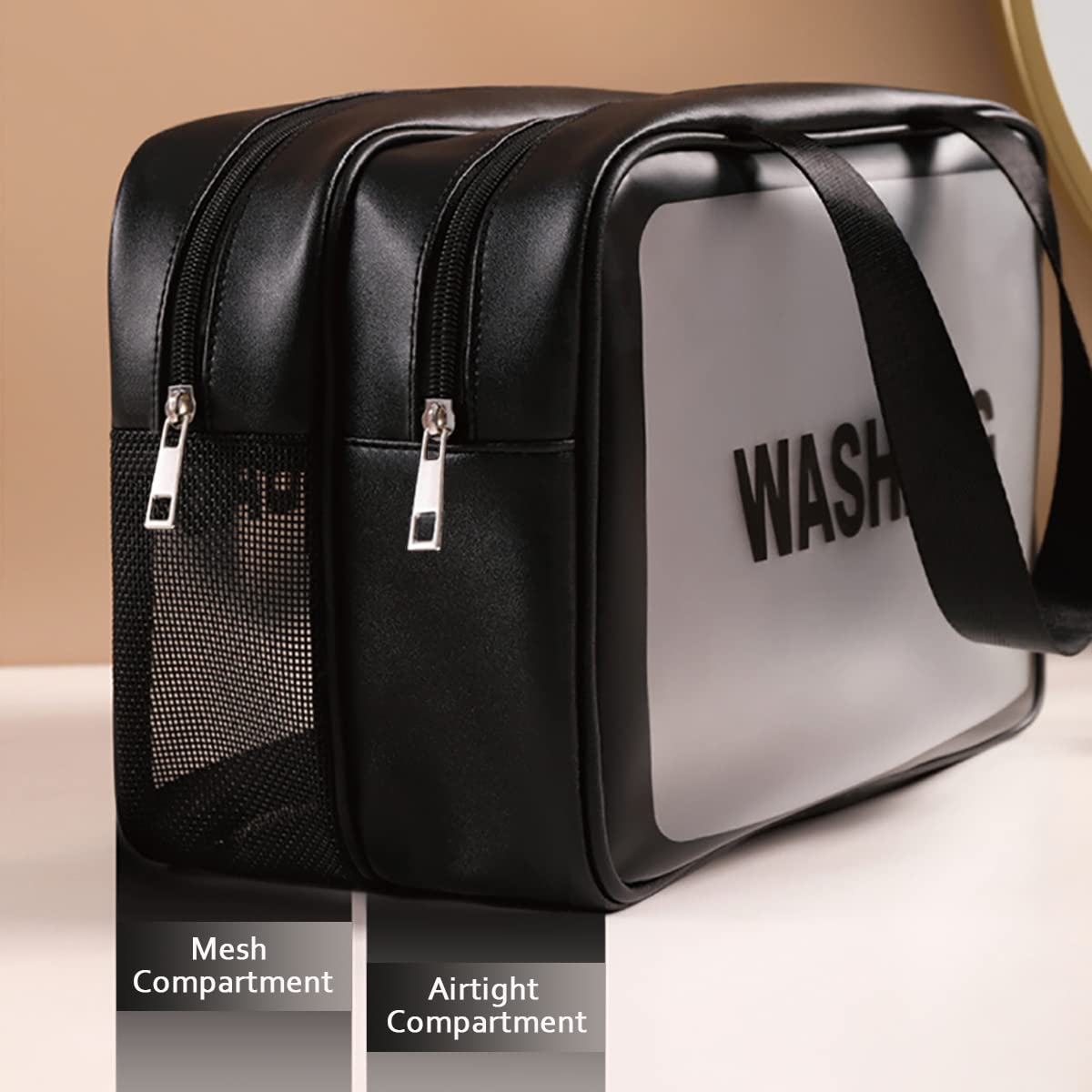 DAPOWER Travel Toiletry Bag for Women and Men, Matte Translucent Toiletry Bag with Handy Handle, Makeup Cosmetic Organizer Bag for Travel Toiletries Accessories (Black-XL)