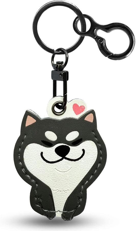 Leather Keychain for Airtag, Cute Protective Keychain Holder Compatible with Apple Air Tag,GPS Case Cover for Keys(Dog)